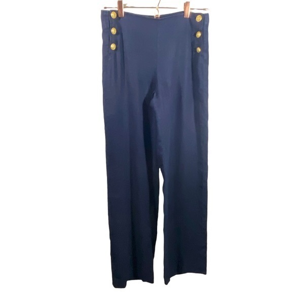 L’Agence Dee High Rise Navy Sailor Linen Trouser Pants 25 - Picture 2 of 12